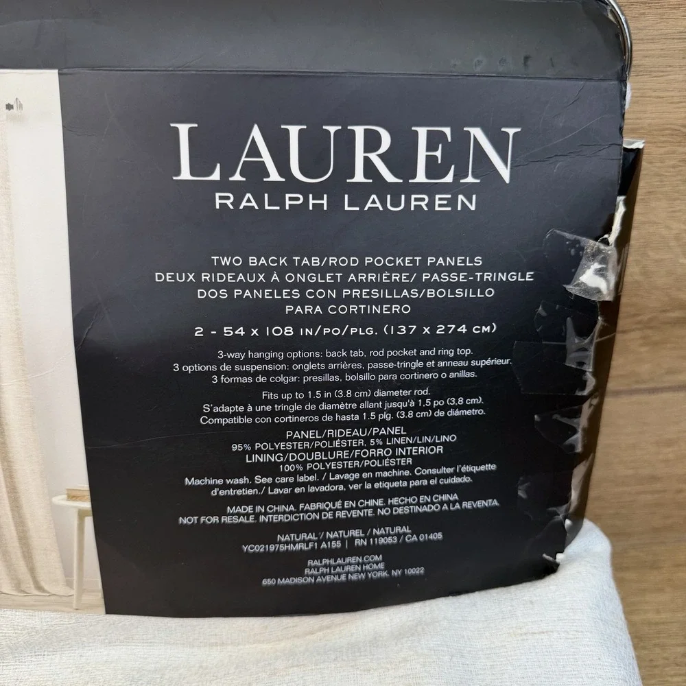 Ralph Lauren Long Window Curtains Drapes 2 Panels 54x108 Natural Blackout Linen